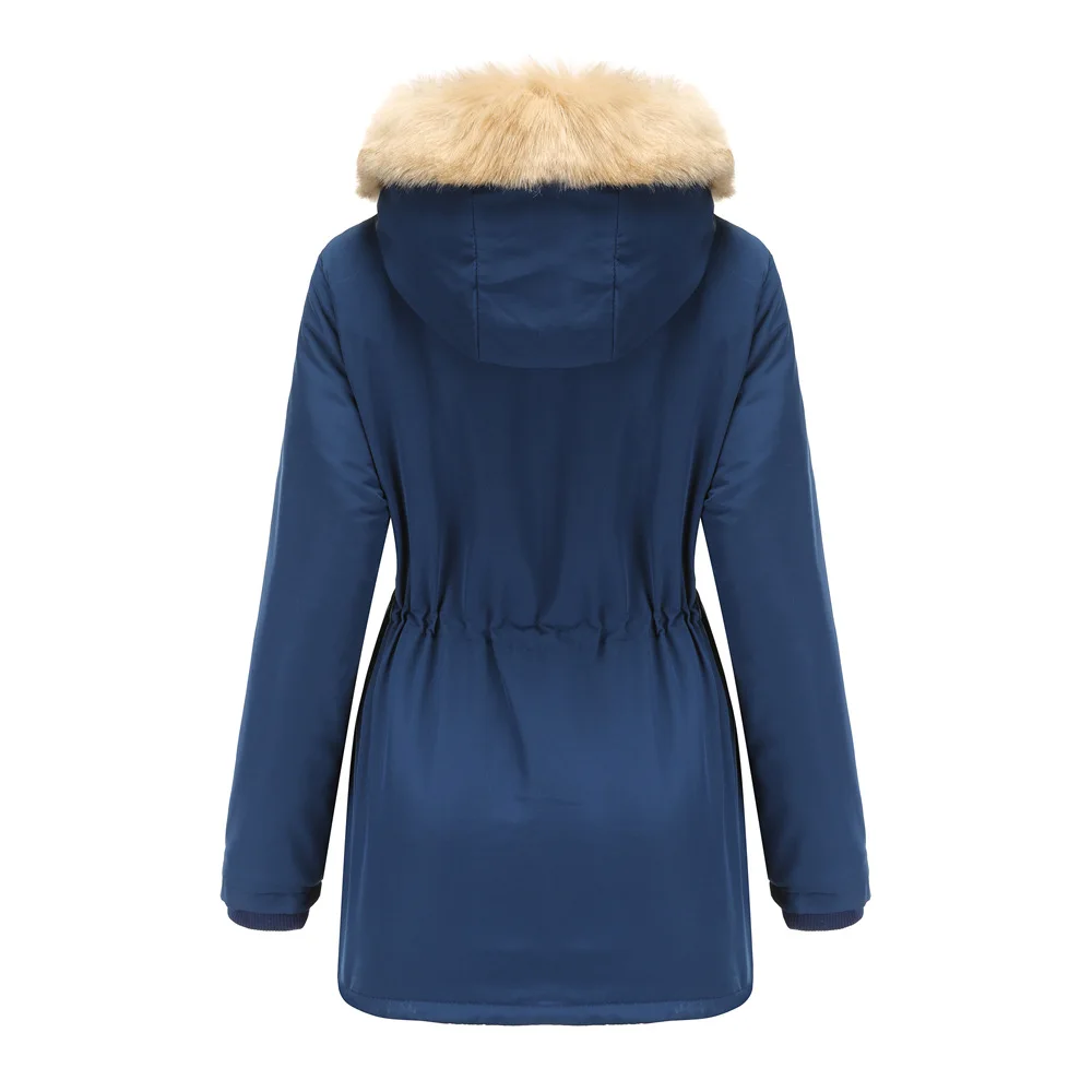 Winter New Arrival Women's Dark Brown Hooded Mid-Length Coat, Stylish and Warm Thick Jacket. Khaki, Black, Blue, Pink Parkas.