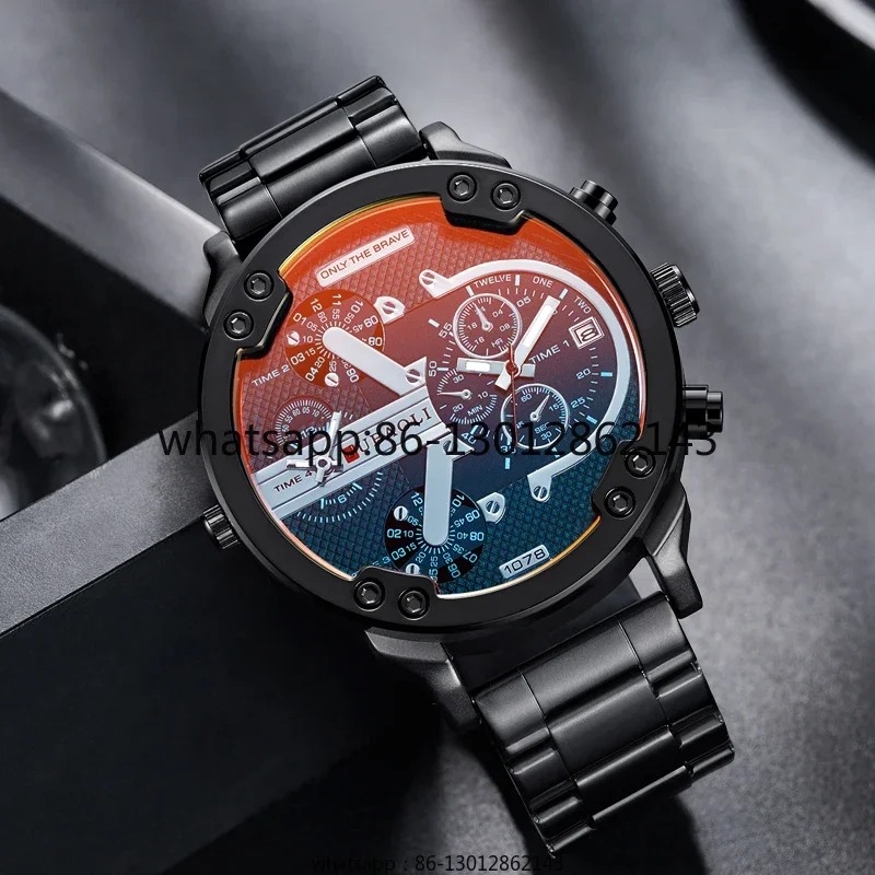 Steel with large dial, waterproof quartz watch fashion, trend creative personality leisure