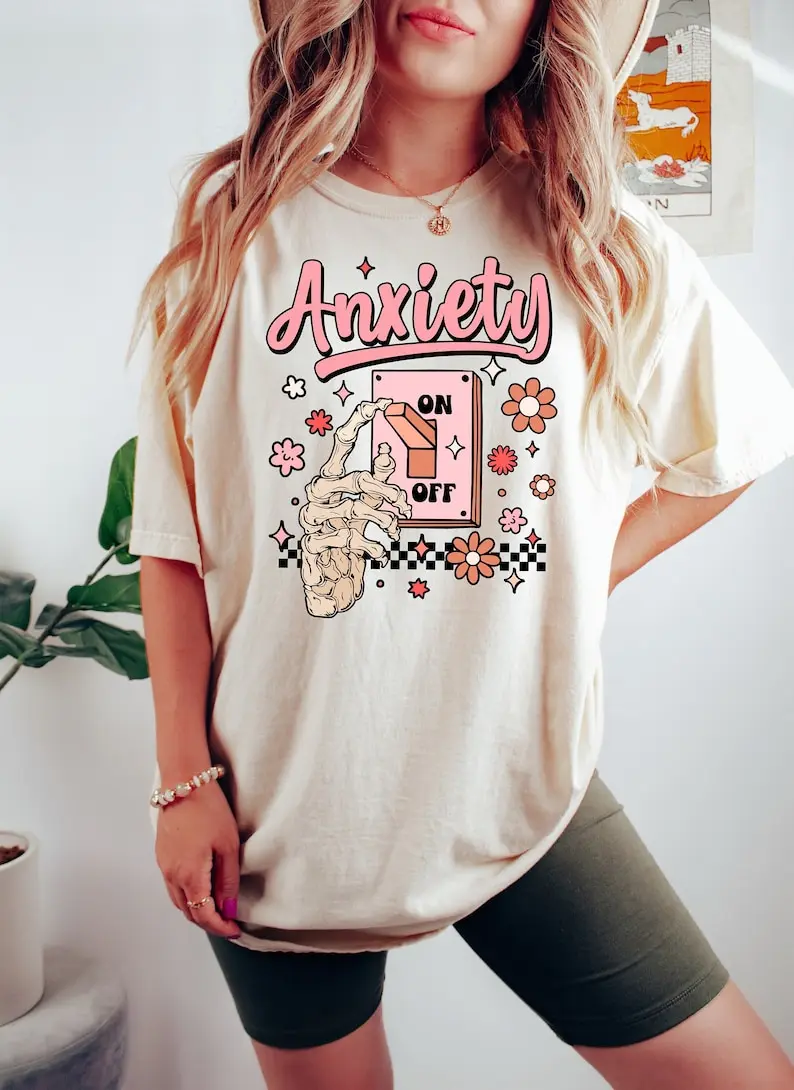 

Anxiety On Shirt, Funny Shirt, Mental Health Awareness Shirt, Cute Psychology Student 100% Cotton Short Sleeve Top Tees Kawaii