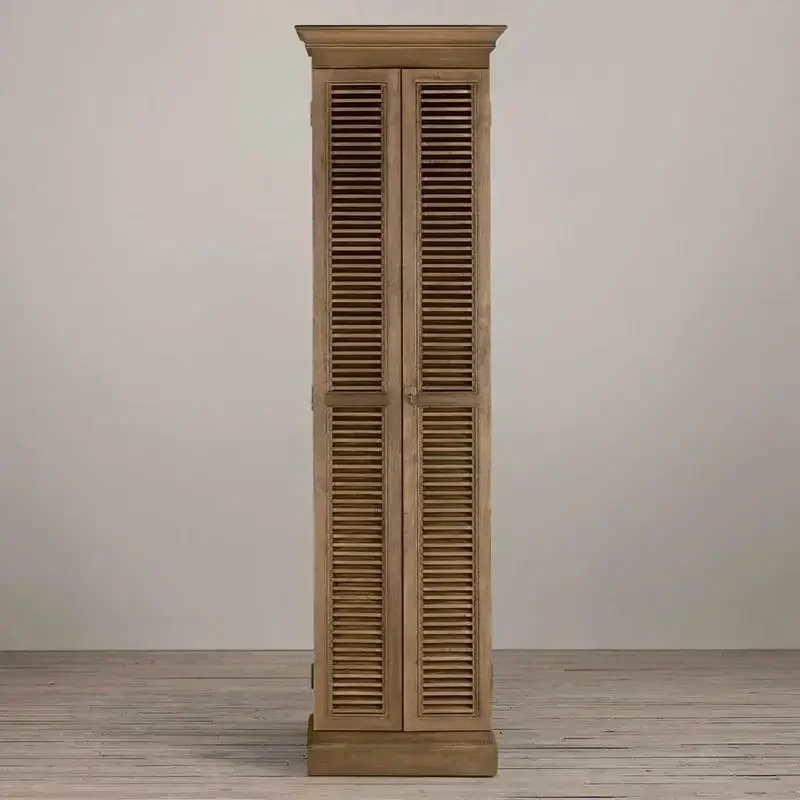 Solid wood living room locker Rural louver door storage Small apartment old cabinet
