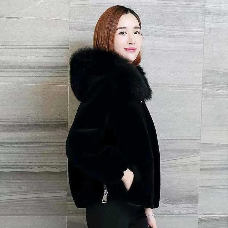 Winter Short Resemble Fur Jacket Women 2025New Fashion Loose Leisure Mink Thicken Warm Hooded Coat Zipper Solid Outerwear Female