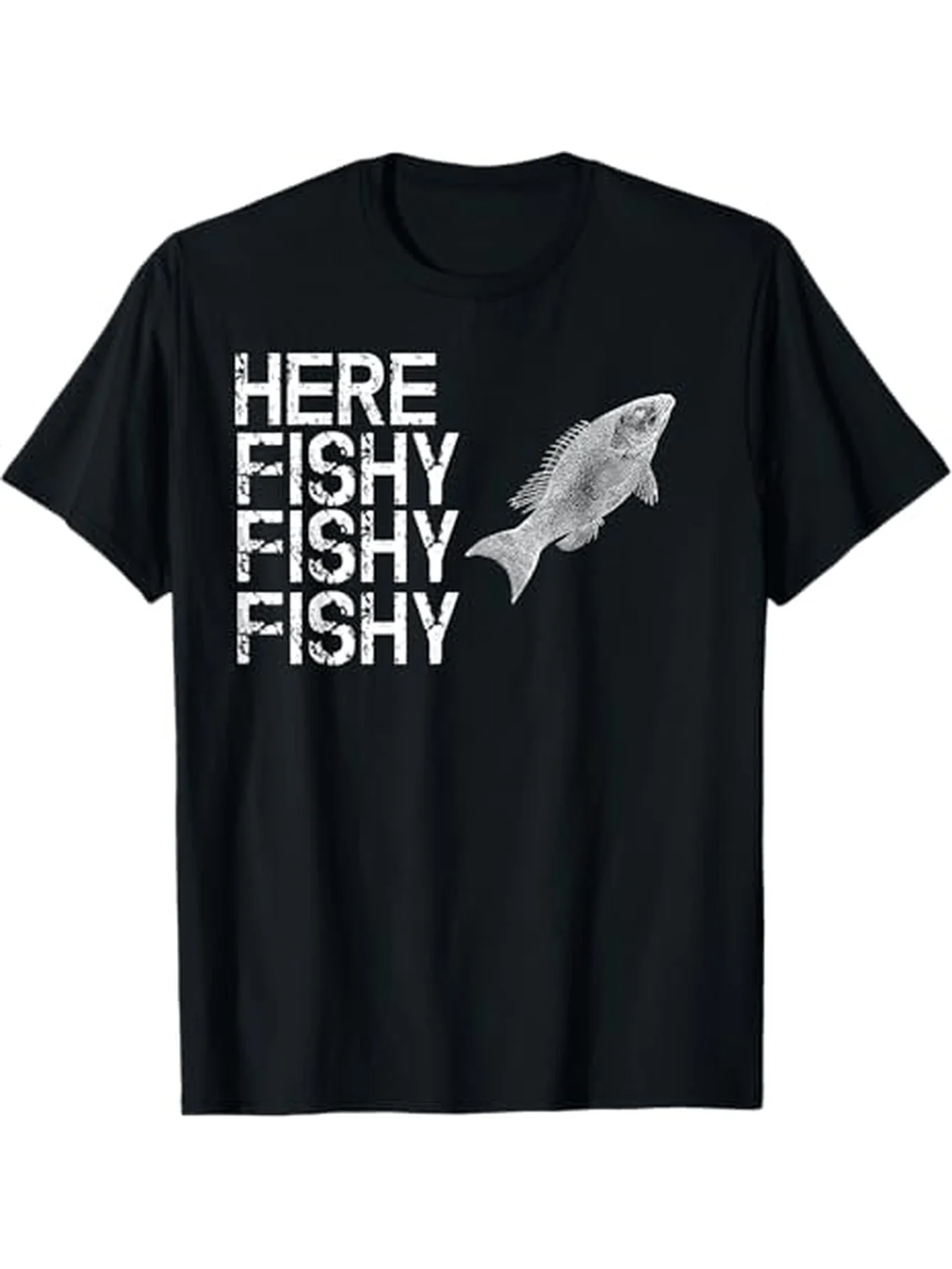 "هنا مريب مريب" القفز الأسماك مضحك الصيد تي شيرت 100% القطن س الرقبة قصيرة الأكمام الصيف عادية قميص رجالي الشارع الشهير #1