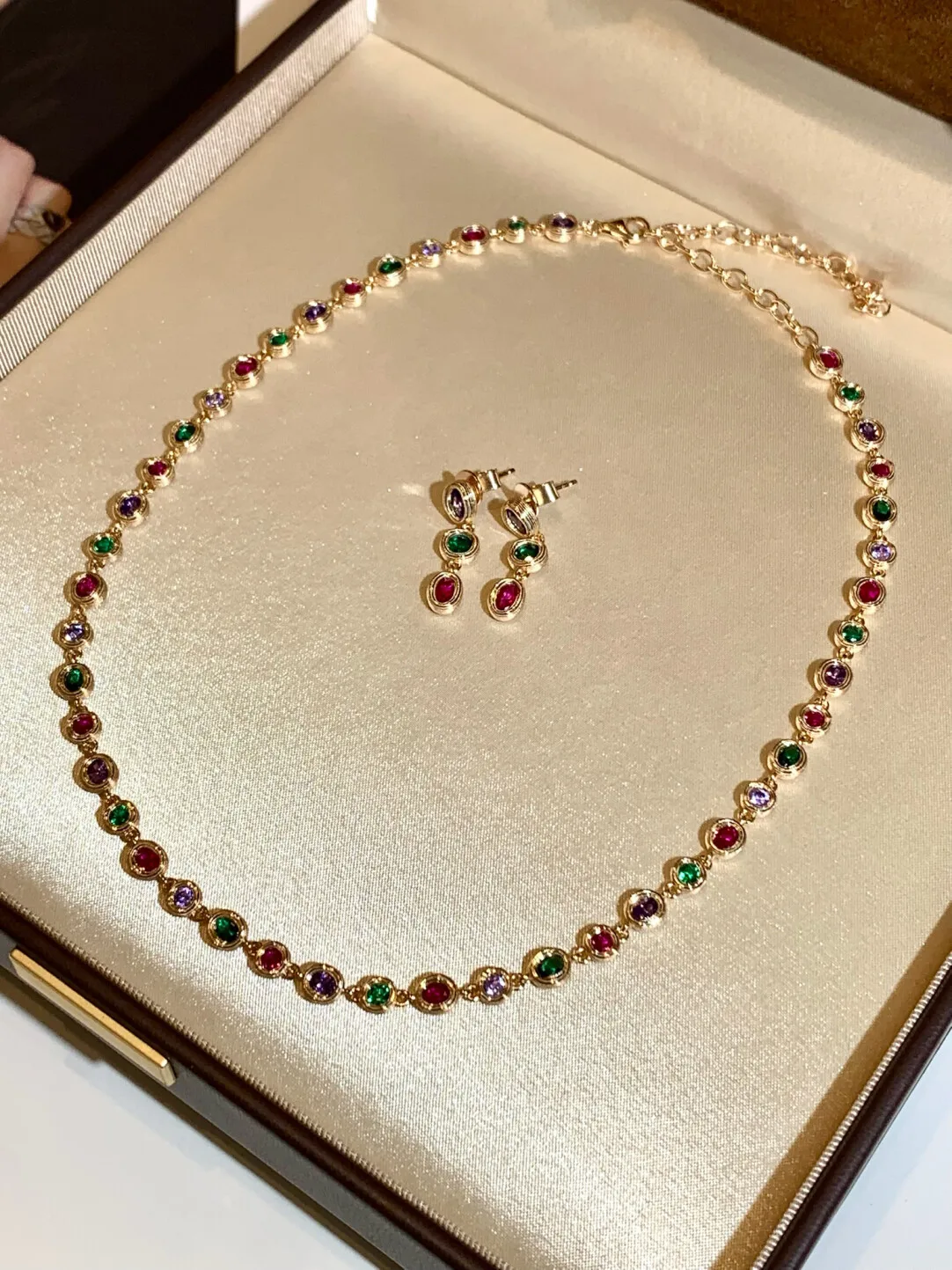 Italian Vintage Colored Imported High-Carbon Diamond Necklace/Bracelet/Earrings S925 · Necklace (36+10cm, 20g)
