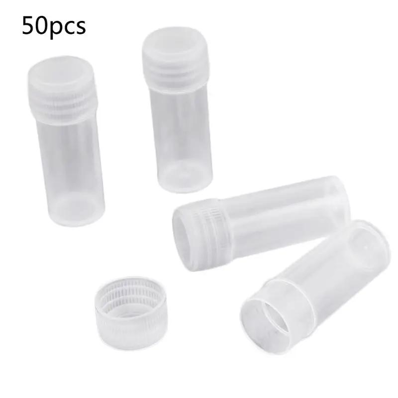 50 Pcs 5ml Plastic Sample Bottle Small Barrel Test Tube Vials Translucent Liquid Powder Mini Storage Dropshipping