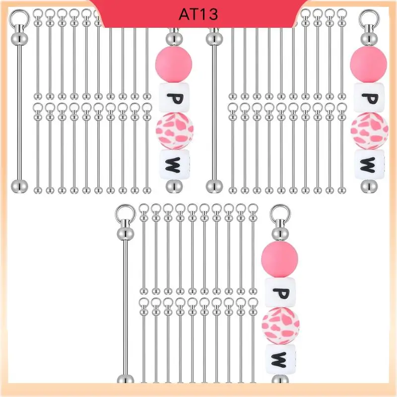 AT13 60Pcs Beadable Keychains Metal Bar Chains For Jewelry Making Keychain Rod Accessories For DIY Projects Pendant Ornaments