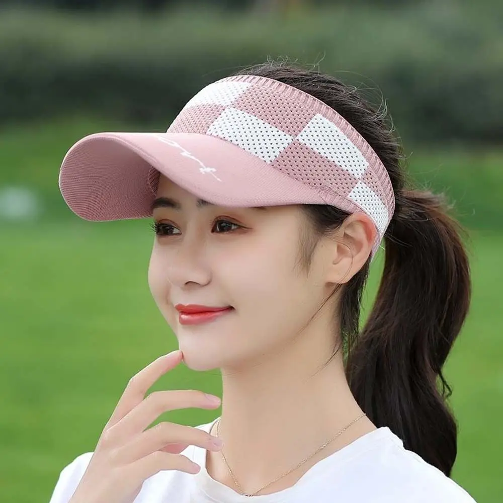 

Summer Simple Hollow Beach Cap Plaid Sun Visor Sun Cap Baseball Cap Sun Hat Empty Top Hat