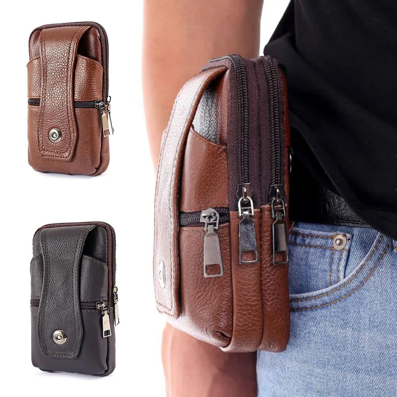 Men Cell Phone Belt Pack Bag Loop Waist Bag Holster Pouch Case​ Genuine Leather