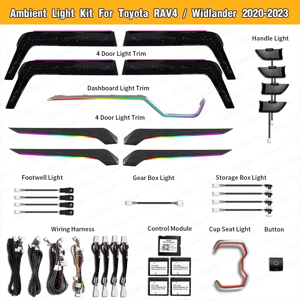 

Динамический звездный окружающий свет для Toyota RAV4 2019-2024, комплект аксессуаров для обновления внутреннего светодиодного освещения