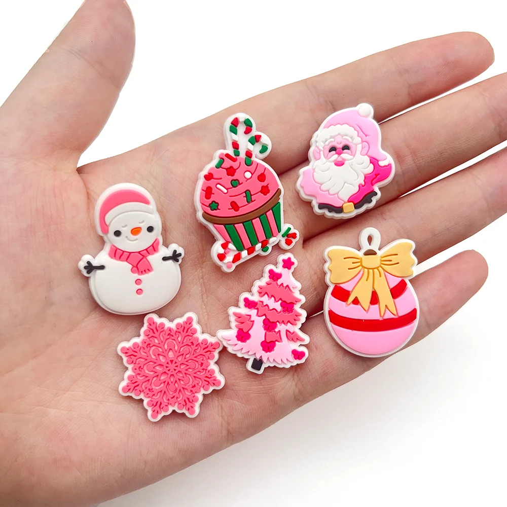 1Pcs PVC Christmas Shoe Charms Xmas Tree Shoe Decorations Pink for Sandals Accessories Kids Gift Wholesale