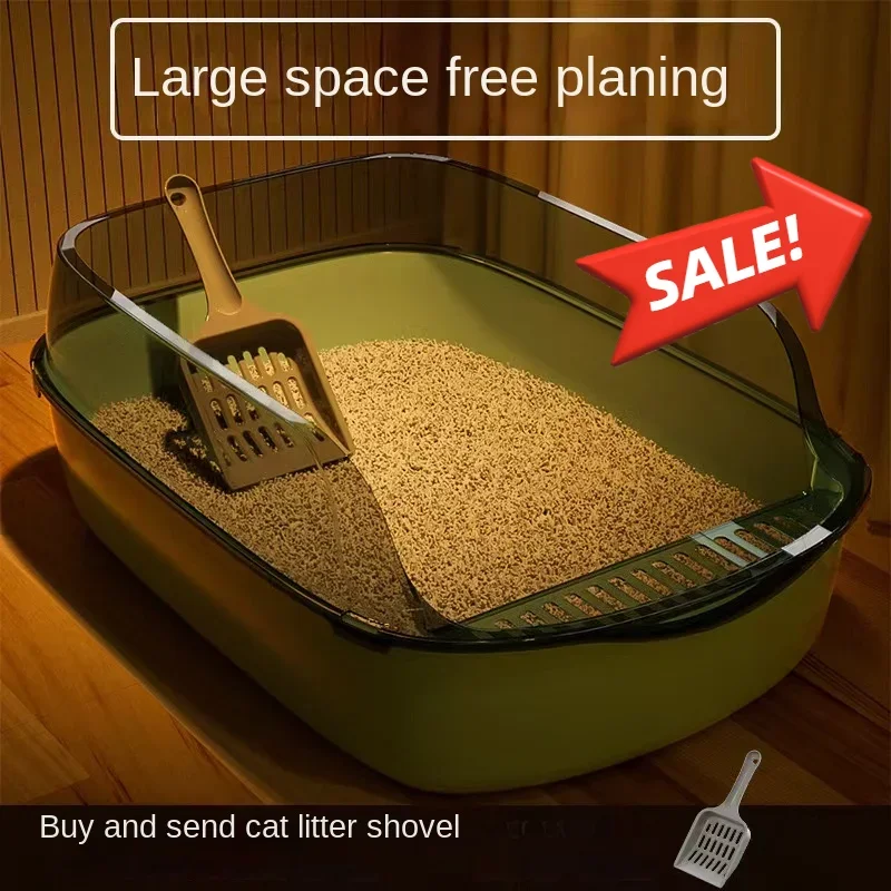 Large Capacity Cats Sandbox Cat Toilet Open Cat Litter Box Plastic Anti-Splash Cats Toilet Bedpan Cleaning Bath Basin Supplies