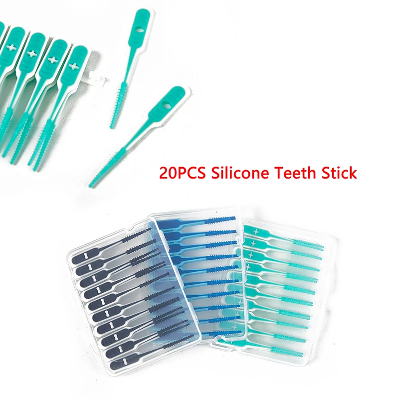 20pcs Silicone Teeth Stick Tooth Picks Interdental Brushes Dental Cleaning Brush Teeth Care Dental Floss Toothpicks Oral Tools