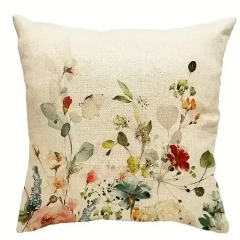 

45*45cm Summer Linen Flower Pillowcase Outdoor Colourful Decorative Single Pillowcase