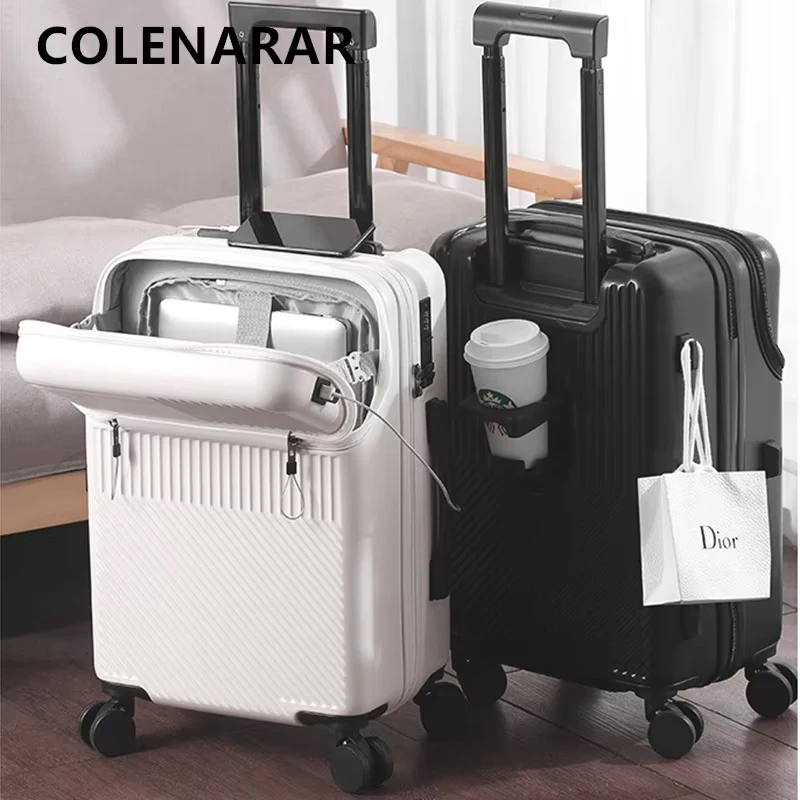 COLENARA USB Charging Luggage Front Opening Laptop Boarding Case Multifunctional Trolley Case 20