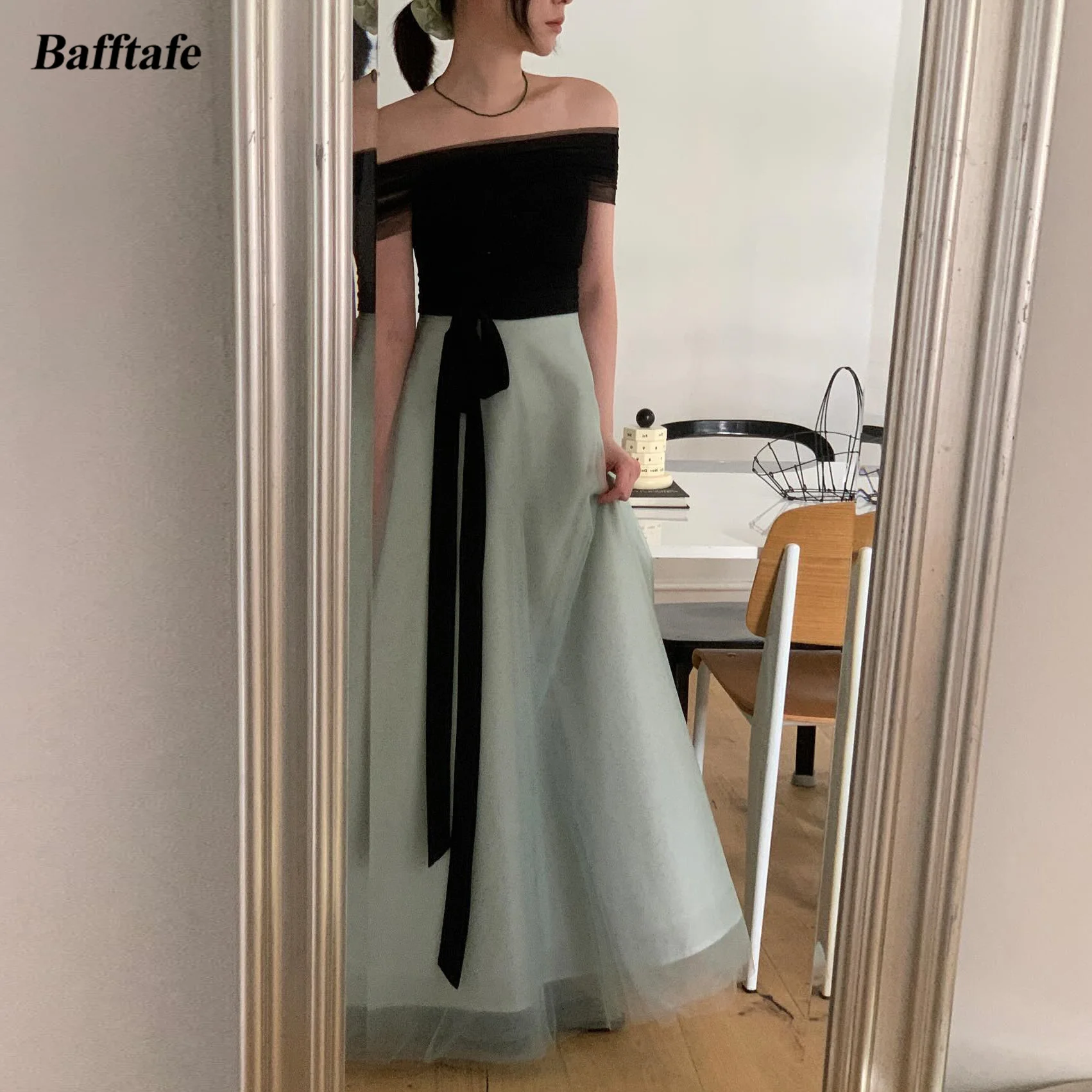 Simple Black Mint Green Korea Evening Dresses Customized Photo Shoot Tulle Strapless Floor Length Formal Occasion Gowns Women