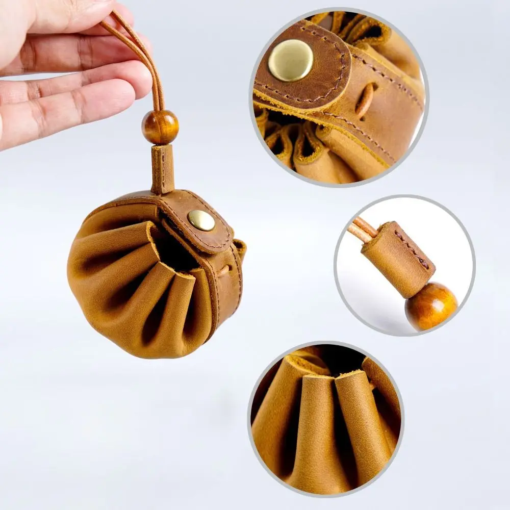 

Retro Genuine Leather Coin Purse Creative Cowhide Drawstring Coins Pouch Soft Portable Crazy Horse Key Bag Unisex