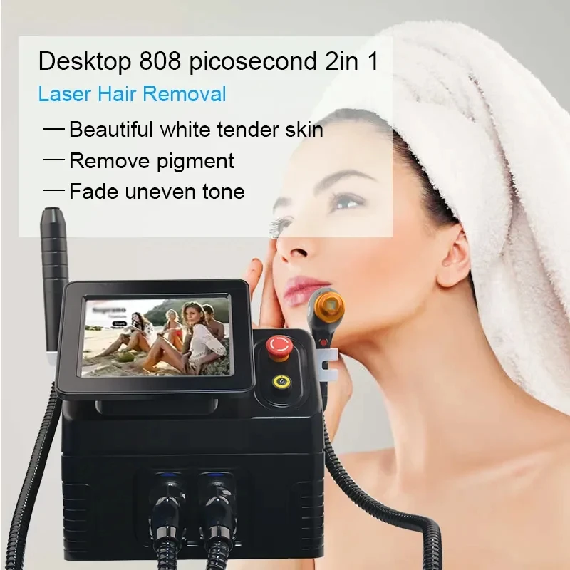 

Diode 808 hair removal picosecond laser tattoo beauty machine QSwitch Nd YAG. 2-in-1 picosecond laser painless ice cooling perma