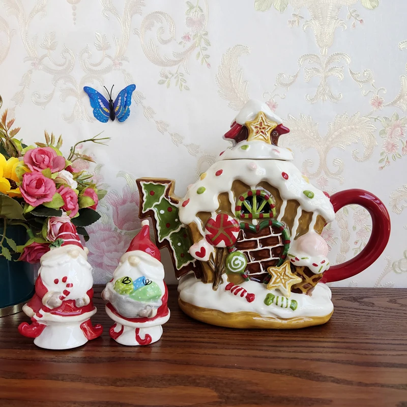 Ceramic Sculpture Ice Cream Teapot Coffee Pot, Christmas Tree Present Crafts, Living Room Ornaments, Spice Jars