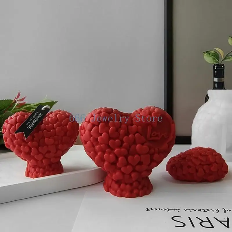 F2TD Love Heart Shape Candle Silicone Mold DIY 3D Resin Ornament Making Valentines Day Aromatherapy Scented Candle Soap Mould