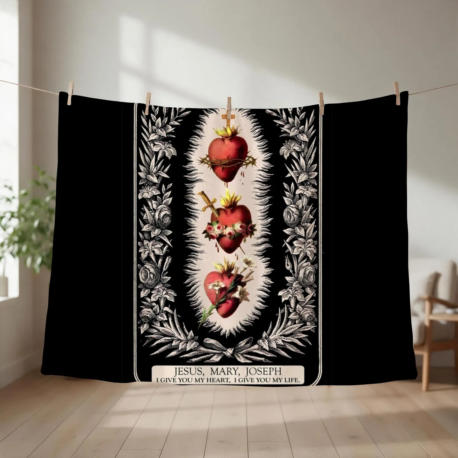 Three Sacred hearts Throw Blanket couch cozy soft plush fuzzy picnic outdoor blanket