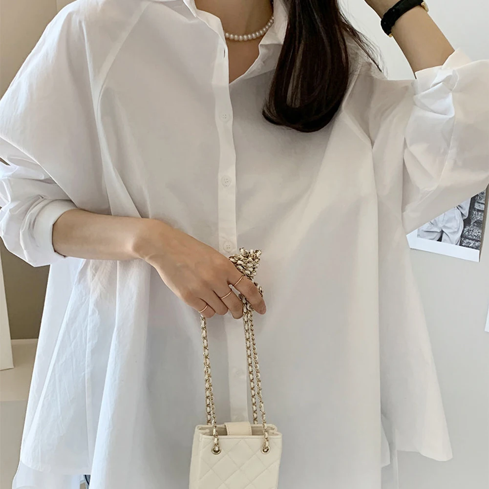 편안한 아크릴 소재로 제작된 독창적인 독특한 디자인의 단색 여성용 긴 소매 루즈핏 셔츠