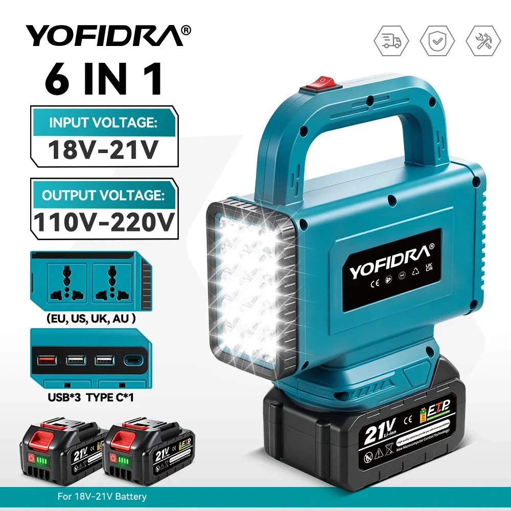 YOFIDRA Elektryczny Inwerter do Narzędzi DC 18V na 220V Adapter Zasilania Inwerter do Urządzeń Domowych do Akumulatorów Makita