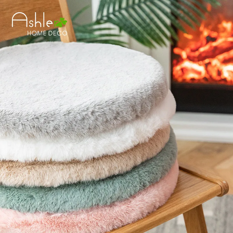 

Nordic Plush Butt Cushion Sofa Office Non-slip Table Chair Cushion Thick Imitation Rabbit Hair Winter Cushion To Keep Pets Warm