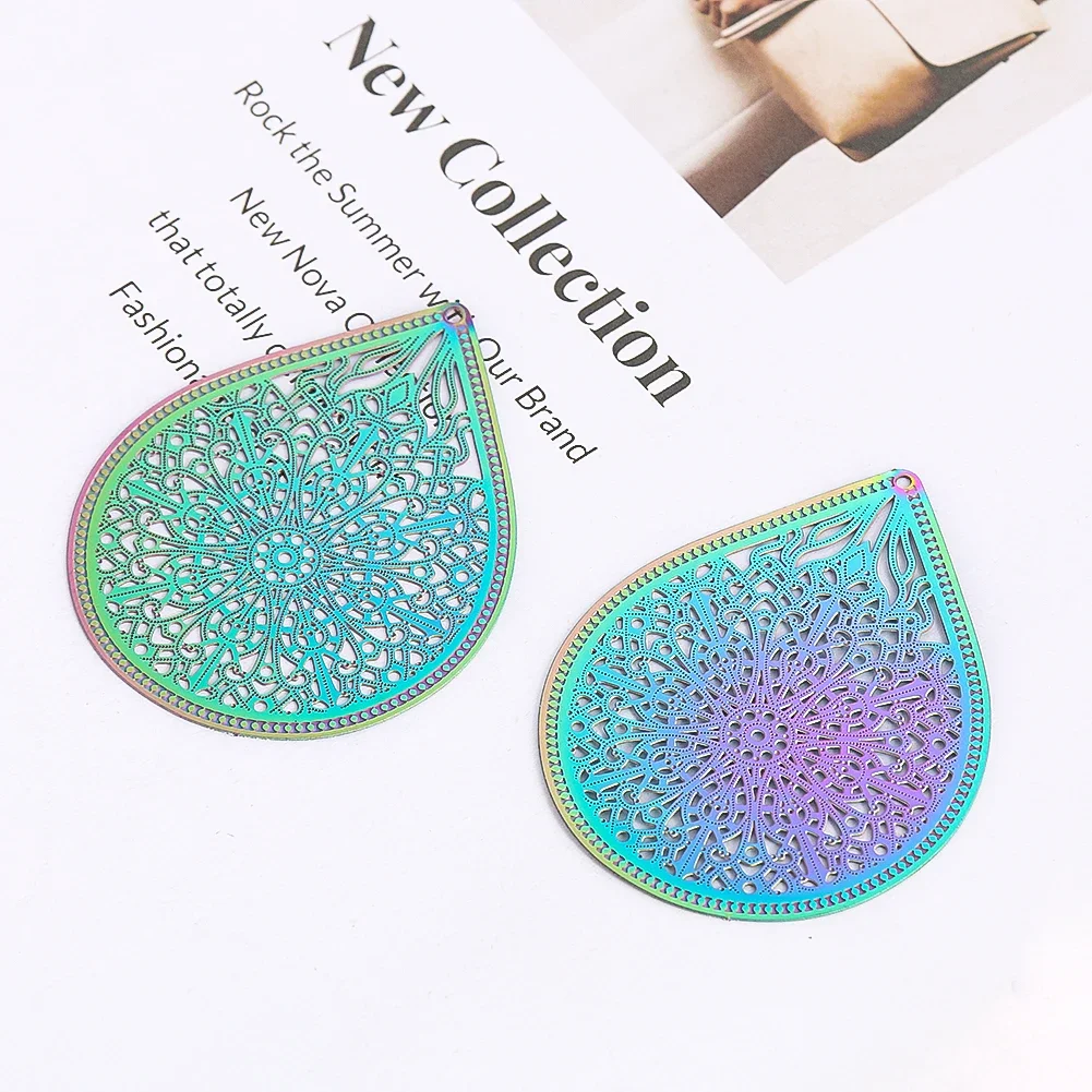 2PCS Water Drop Plating Color Hollow Metal Pendant DIY Crystal Accessories Outdoor Garden Bird Repellent Windows Suncatcher