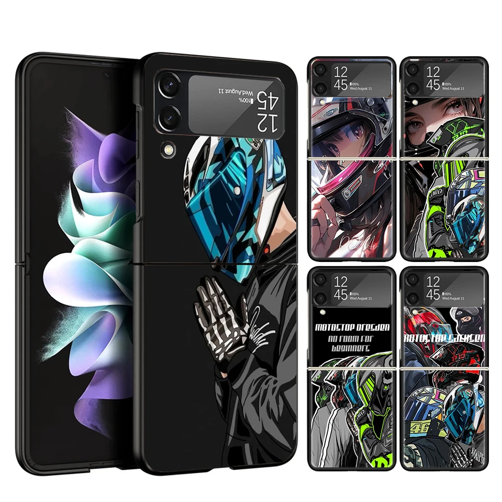 Motorcycle Rider Helmet Phone Case For Samsung Galaxy Z Flip 7 6 5 4 3 5G Cover ZFlip7 ZFlip6 ZFlip4 ZFlip5 ZFlip3 Coque Fundas 