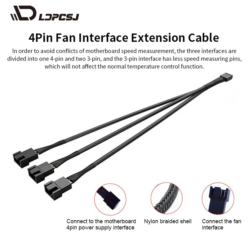 LDPCSJ PWM Fan Splitter Cable 12V 4Pin, 1 to 2/3/4 Way Black White Adapter, CPU Cooler PC Chassis Fan Extension Power Cable