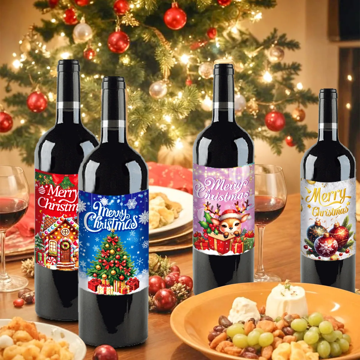 

Christmas Wine Bottle Sticker Party Wine Bottle Adhesive Cartoon Sticker Christmas Party Festival Decoration Wine Bottle Sticker