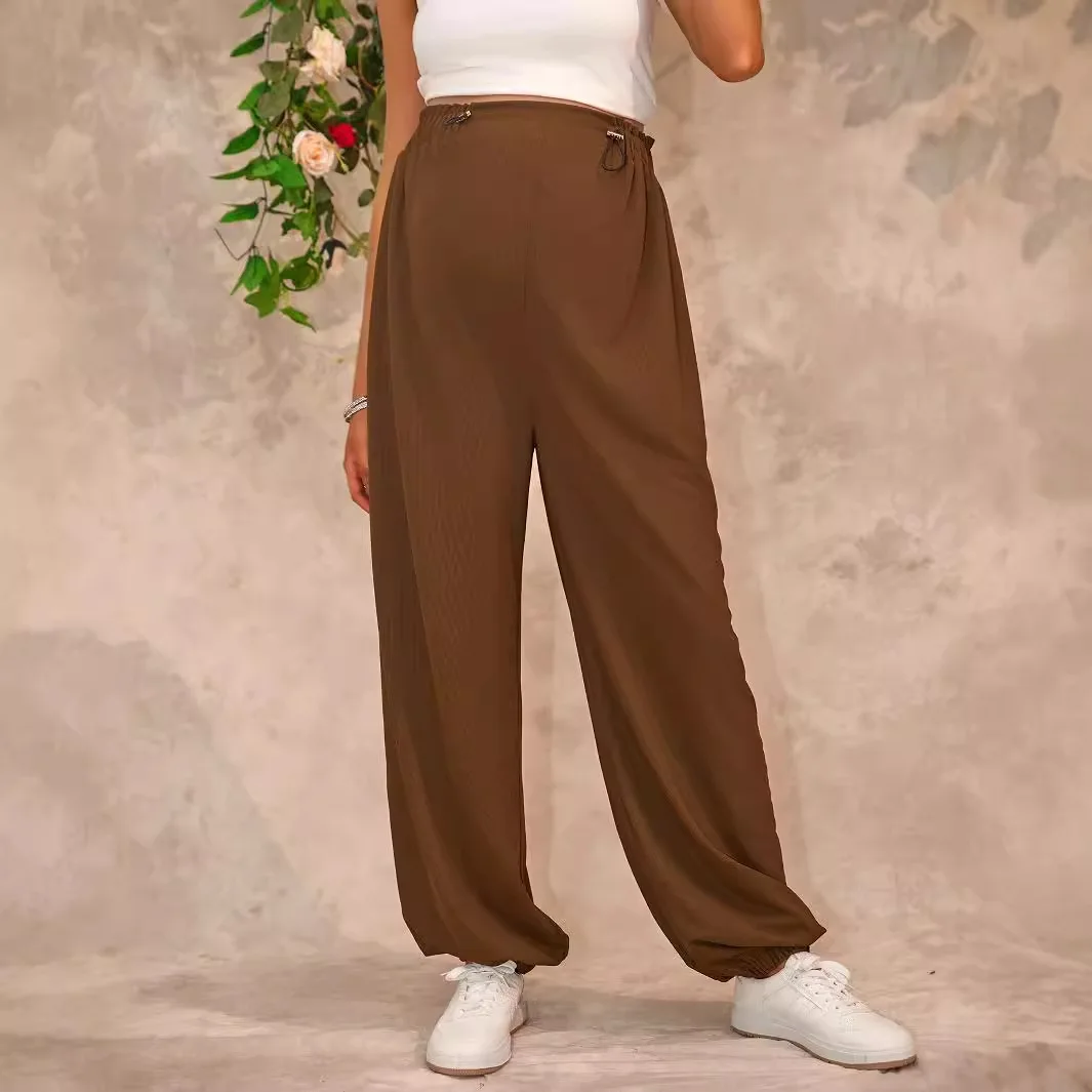 المرأة عالية الخصر فضفاض Sweatpants مريحة عالية الخصر سراويل للجري السراويل الأمومة حزام جيوب 2025 جديد