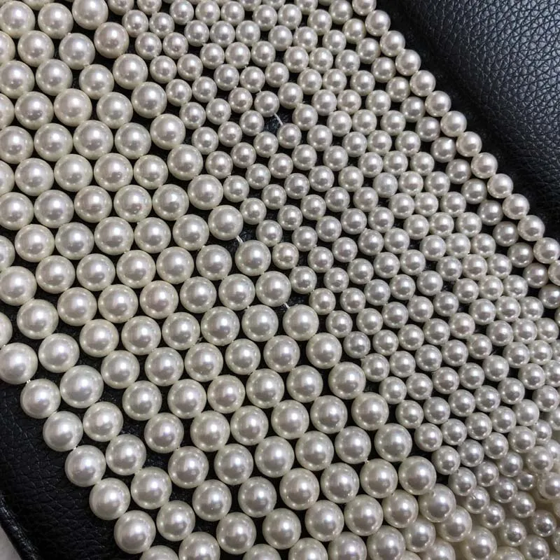 

ELEISPL Wholesale 12 Strands 6mm 8mm Perfect Round White Sea Shell Pearl Loose Beads Strings Fulll Hole #23501-4