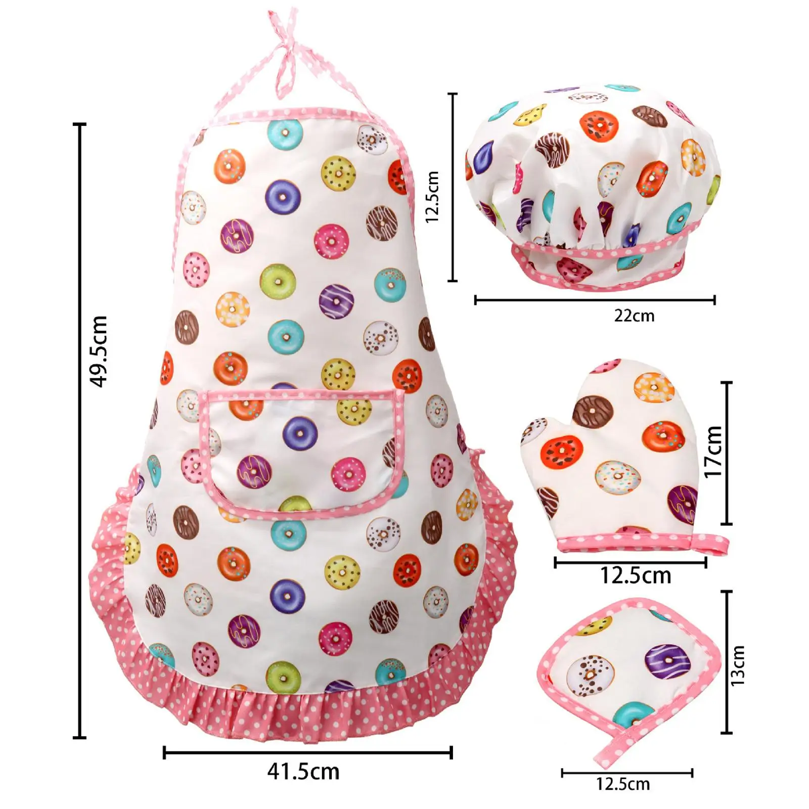 Toddler Chef Apron Set Pretend Play Kitchen Accessories for Girls Baking Dress Up Costume with Hat and Glove for Kids Cooking