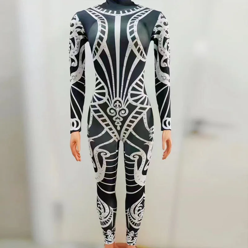 Nightclub Bar Dancewear Black Long Sleeve Bodysuit Singer Dancer Dj Ds Performance Outfit Gogo Party Show Rave Clothes  yj162