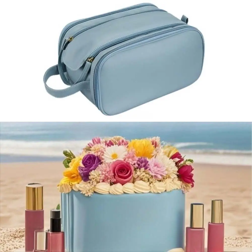 PU Leather Multifunctional Makeup Bag Double Zipper Waterproof Portable Travel Bags Multipocket Design Large Capacity