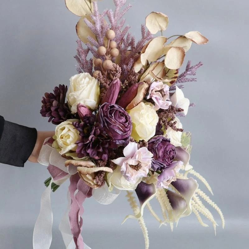 Sophisticated Hand Tied Flower Beautiful Silk Flower Arrangement Flower Bunch for Special Event Decors 15UB