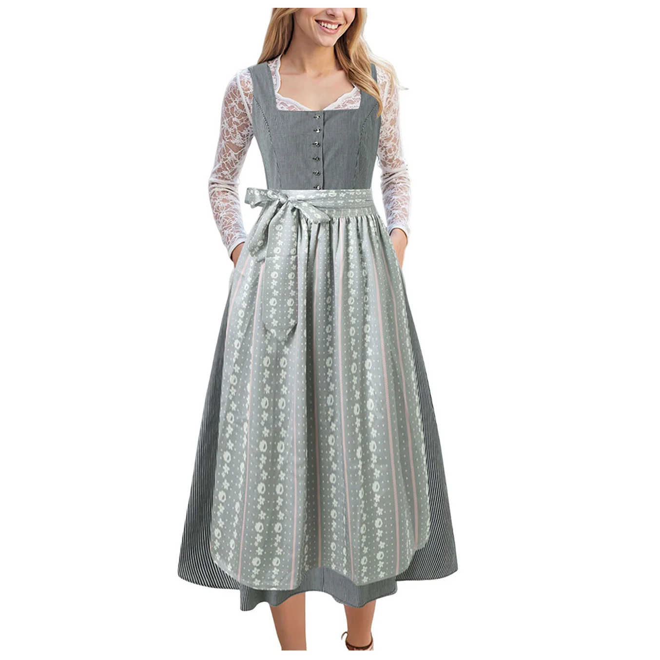 Frauen Oktoberfest Dirndl Kleid Traditionelles bayerisches Schürzenkleid Festival Ärmelloses Midikleid Deutsches Bier Mädchen Cosplay Kostüm