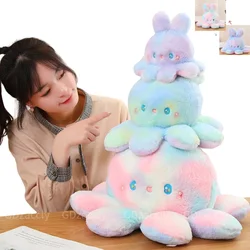 Kawaii Plush Flip Rainbow Cosplay Bunny Octopus Plush Toy Double Side Reversable Rabbit Plushie Peluche Doll  Cuddly Doll