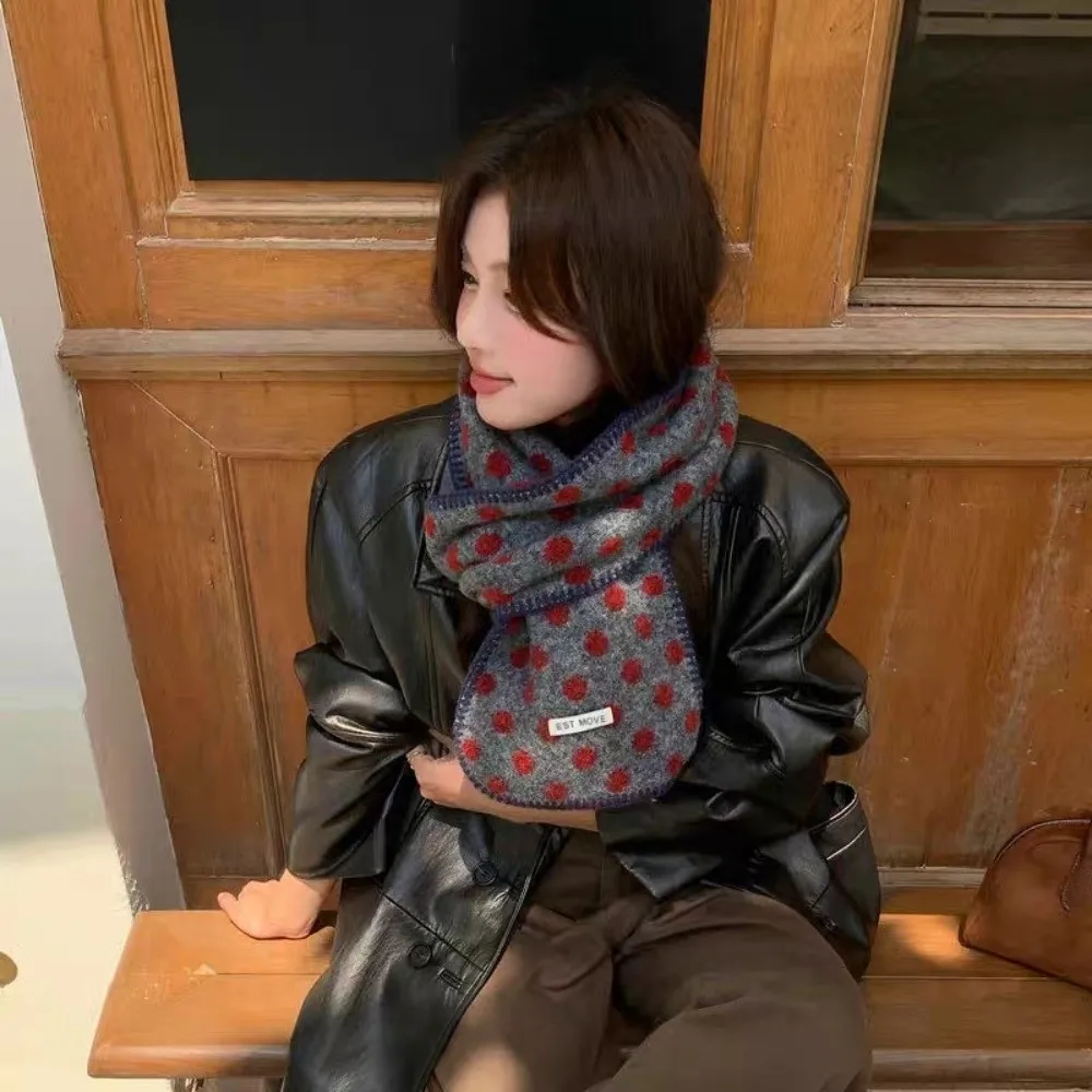 Vintage Thickened Polka Dot Scarf Keep Warm Edge Lock Double-Sided Scarf Korean Style Winter Neck Scarf Winter