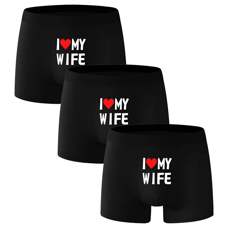 

Трусы I LOVE MY WIFE, 3 шт., мужское нижнее белье, дышащие, для всех сезонов, боксеры, сексуальные, эластичные, спортивные, мужские трусы-брифы