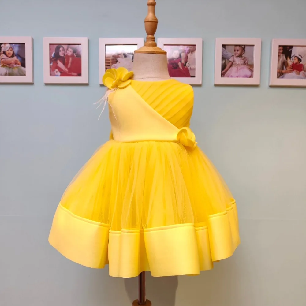 

Customized Florals Flower Girl Dress for Wedding 2026 Yellow Mini Ball Gown Bow Short Birthday Party First Communion Kid's Gowns