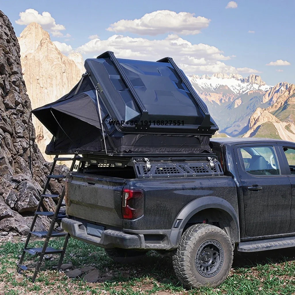 Hard Shell Aluminum Fold Out Car Rooftop Tent 4 People Open Sky Side Open SUV Roof Top Tent for Outdoor Camping