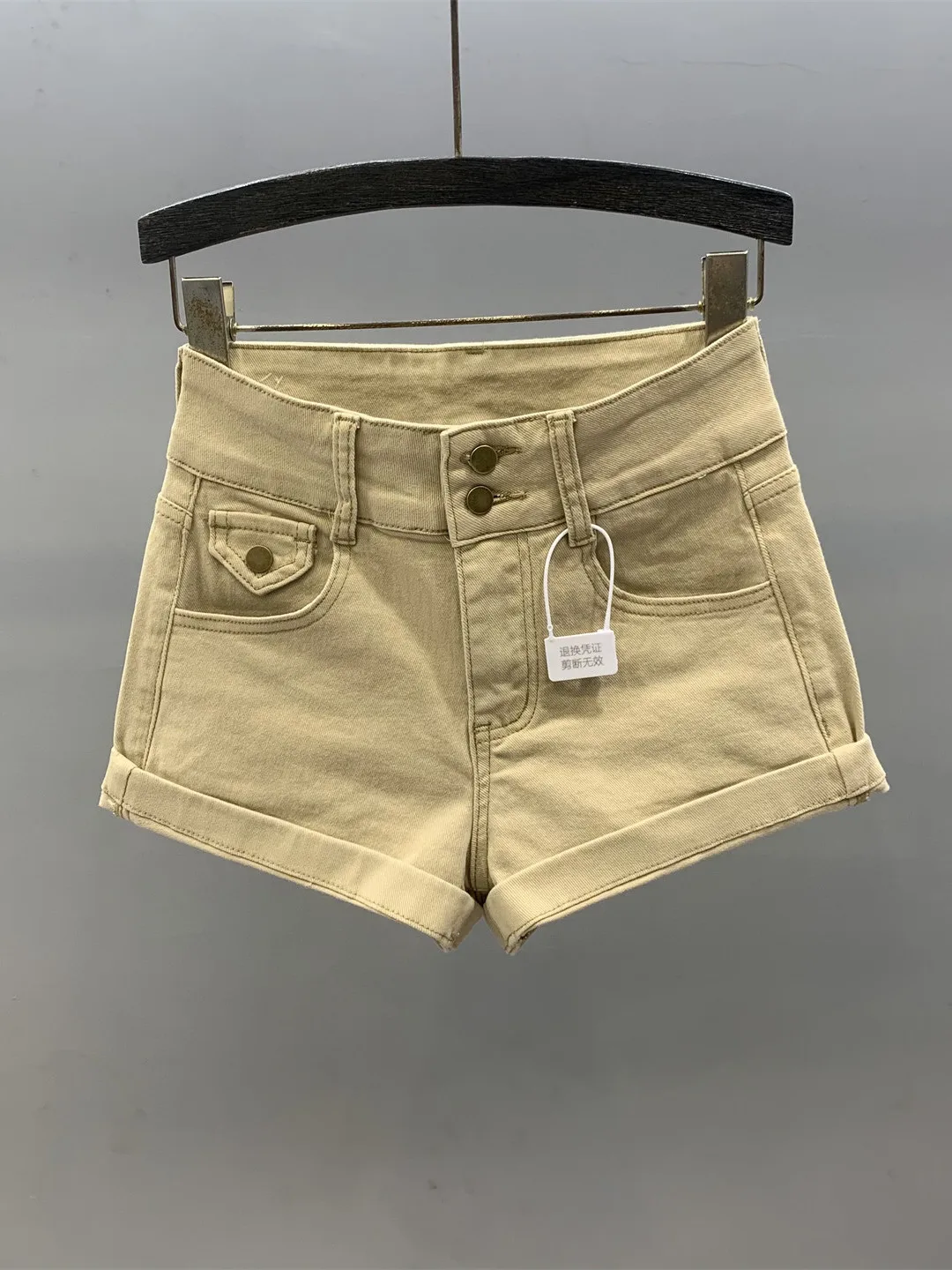 White High Waist Cuffed Denim Shorts Women Summer New Slimming Versatile Sexy Straight Leg Hot Pants Mid-Rise Zipper Closure