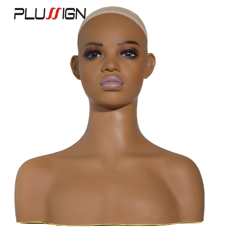 Realistic Makeup Mannequin Head With Shoulders Female Manikin Head Bust For Wig Display/Hat/Jewelry African Wigs Display Head