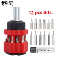 LiTuiLi 13 In 1 Mini Screwdriver Set Ratchet Precision Phillips Slotted Removable Bits Double-Way Rotation Handle Portable Tool