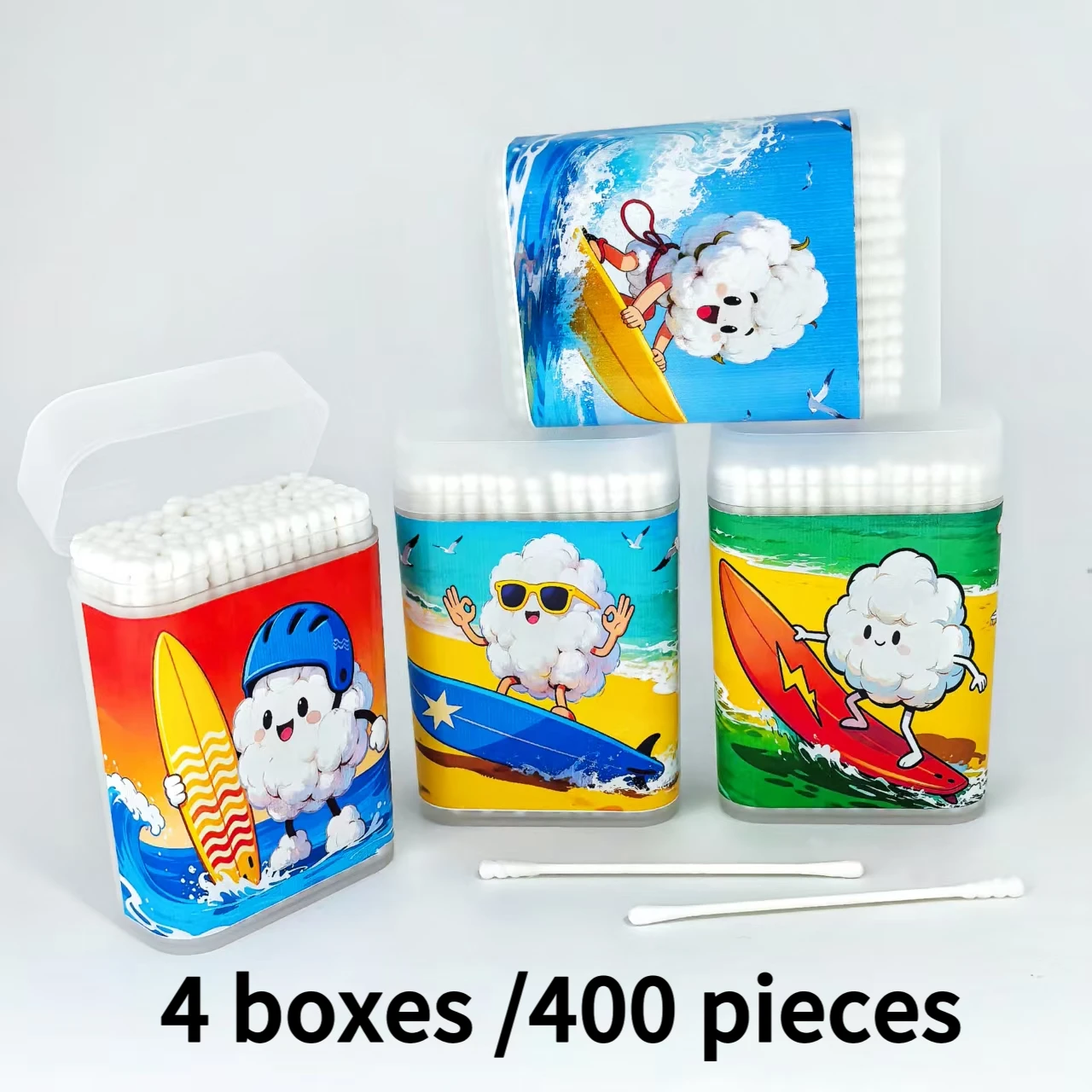 400개 비치 시리즈 창의적인 면봉 서핑 테마 정밀 축 면봉 양면 나사형 면봉 스틱