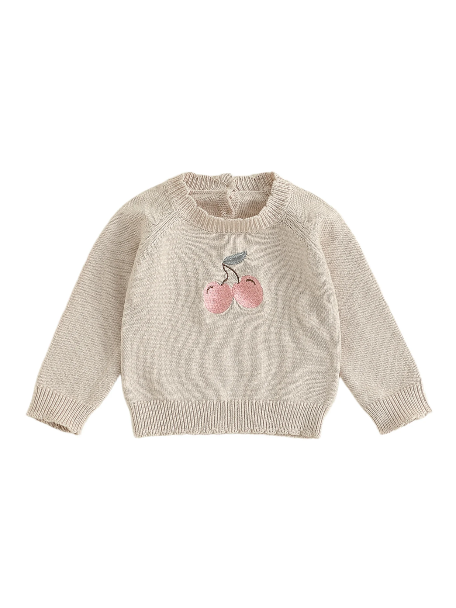 Herbstpullover für Kleinkinder mit Blumenstickerei und geripptem Besatz, langärmliger Strickpullover mit Rundhalsausschnitt für Kleinkinder