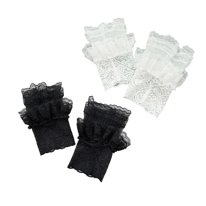 Paired Wrist Warmer Ruffled False Cuffs Lace for Princess Sweater Decorative
