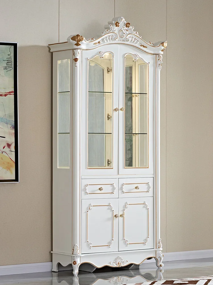 European style wine cabinet, living room, double door glass display cabinet, storage cabinet, dining cabinet, French style