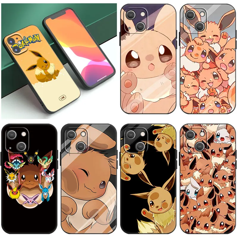 Eevee Pokemon Phone Case For Apple iPhone 14 13 12 Mini 11 Pro XR X XS MAX 6S 7 8 Plus SE 2020 2022 5S Black Cover